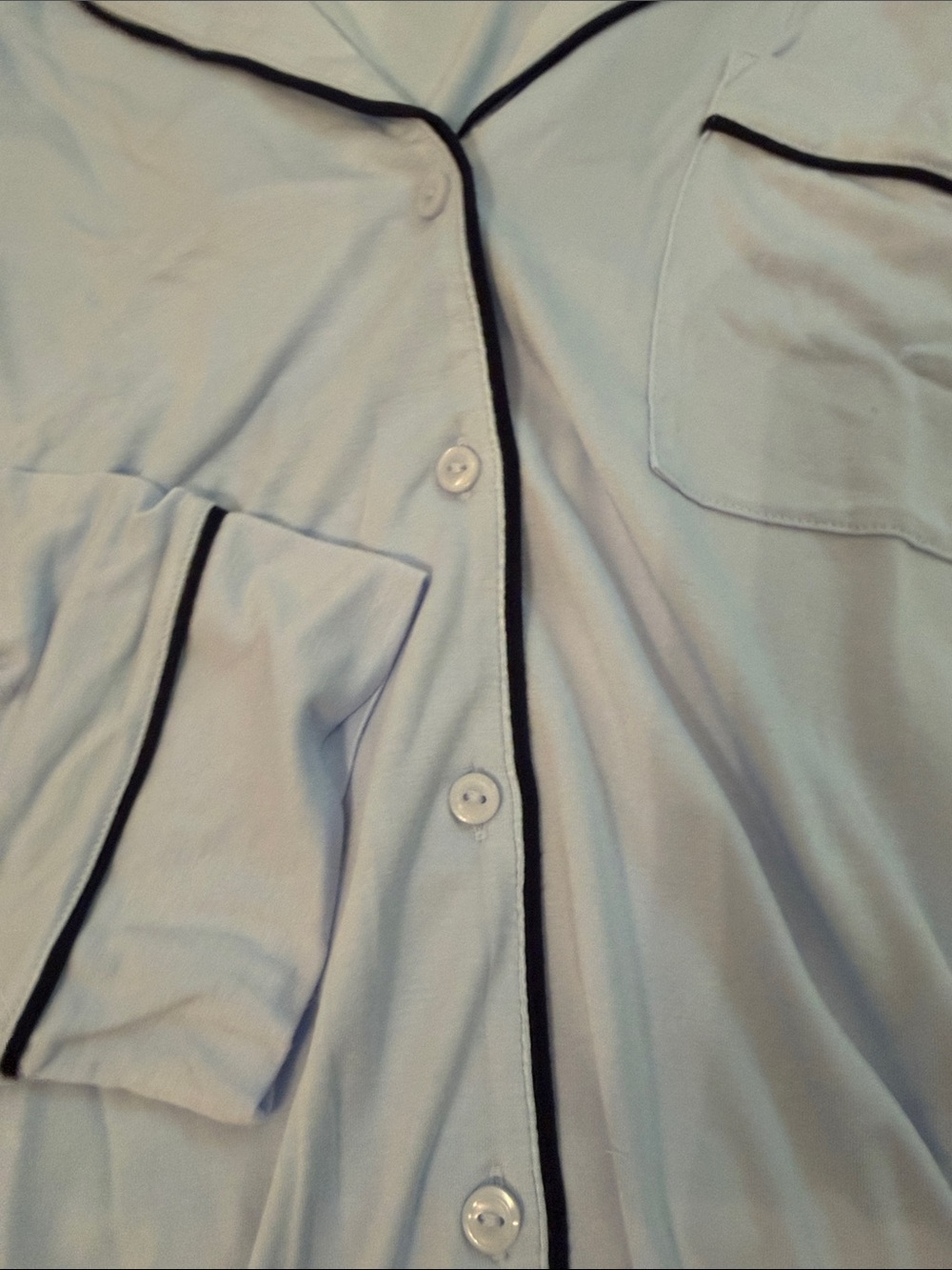 aerie Light Blue Long-Sleeve Button-Front Pajama Top with Black Piping - Picture 3 of 4